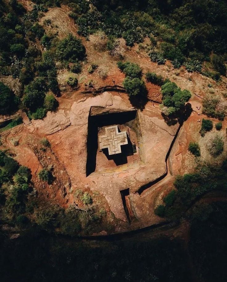 Aerial drone shot of Bet Giyorgis